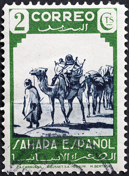 istock Camel caravan in Sahara on vintage postage stamp 2204262096