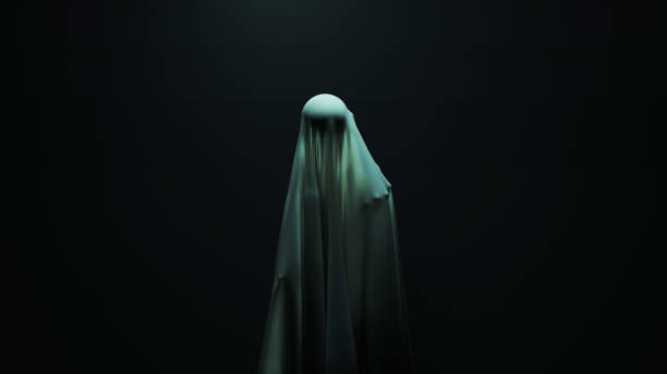 istock Spooky Ghost Small Child Devil Demon Raising a Hand Under a Shroud Head Tilt 2204264099