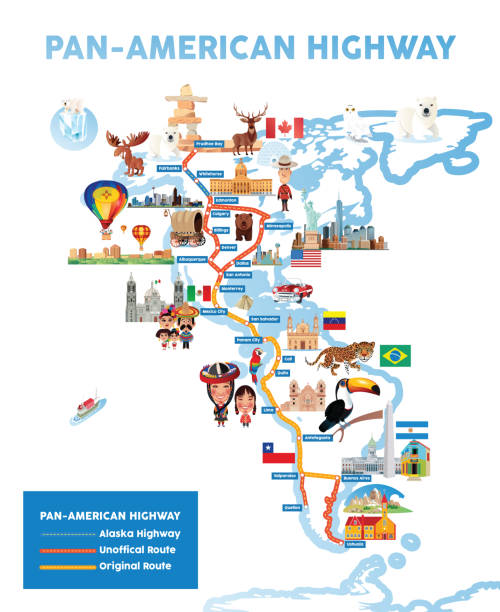 Pan-American Highway Map Vector Pan-American Highway http://legacy.lib.utexas.edu/maps/world_maps/world_physical_2015.pdf peru symbols stock illustrations