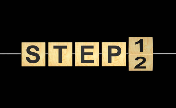 istock Flipping wooden cubes block for changing step 1 to step 2 on black background 2204270739