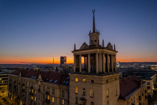 istock Aerial spring night dusk view of Vilnius, Lithuania 2204272273