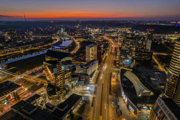 istock Aerial spring night dusk view of Vilnius, Lithuania 2204272514