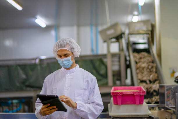 istock Employee working at canned fish factory. 2204277887