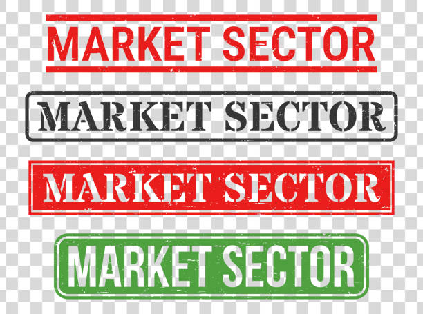 Market Sector. Grunge rubber stamps for your own design, isolated on a transparent background. Four trendy stamps with a slight grunge texture, in different styles and ink colors. The first stamp is in red ink with lines above and below the text. The second stamp is in black ink with the text framed. The third stamp is in red ink with the text transparent. The fourth stamp is in green ink with the text transparent. Vector Illustration (EPS file, well layered and grouped). Easy to edit, manipulate, resize or colorize. Vector and Jpeg file of different sizes.