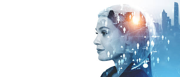 istock Futuristic double exposure of a woman's profile with cityscape a 2204288627
