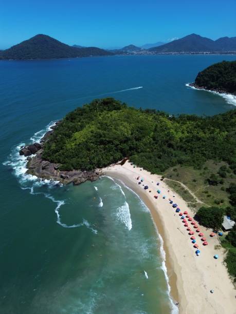 istock Tropical beach with colorful umbrellas 2204290113