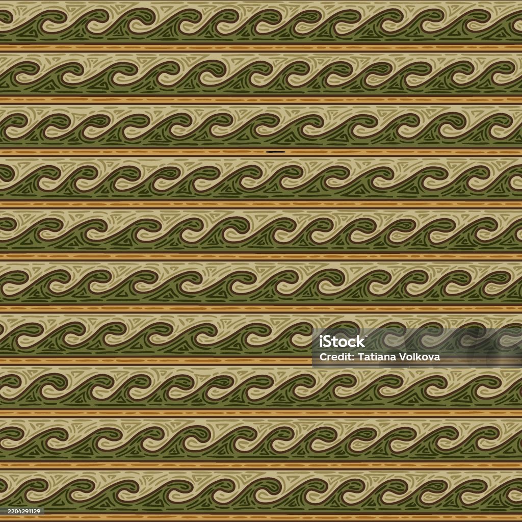 Seamless Nomadic Meander Pattern In Yellow Green And Brown Stock ...