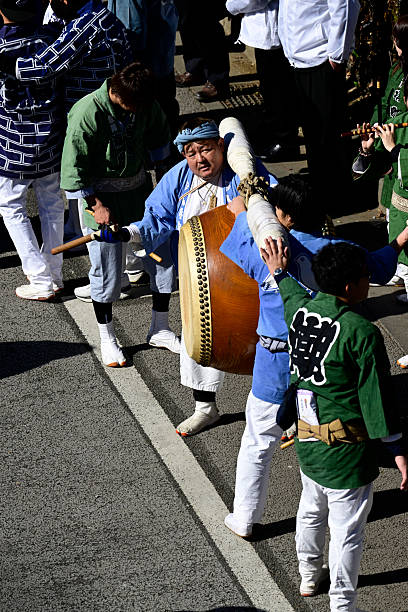 Japanese man beatnik a dru at the National Foundation Day Celebration Parade on February 11 to commemorate the founding of Japan  and the ascension of Emperor Jimmu to the throne in 660 B.C, Tokyo, Japan.