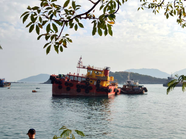 Ships moored in Aberdeen, a town on southwest Hong Kong Island in Hong Kong. \nAberdeen is famous is famous for its floating village.