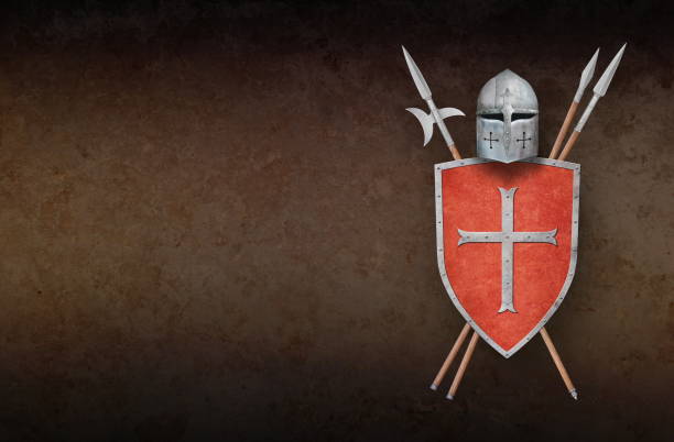 istock blue shield helmet two spears and halberd on  grunge background 2204297644