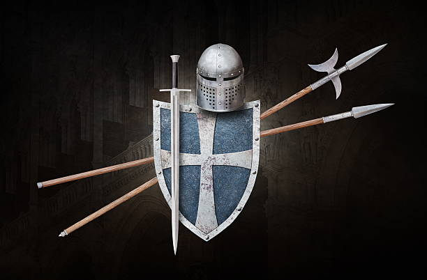 istock set of old knight's weaponon dark background 2204297657