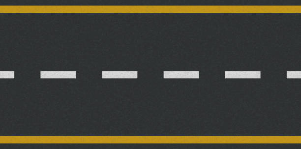 istock White and yellow line on tarmac road top view. Drive road texture pattern. Background of asphalt surface. Roadway vector illustration 2204298209