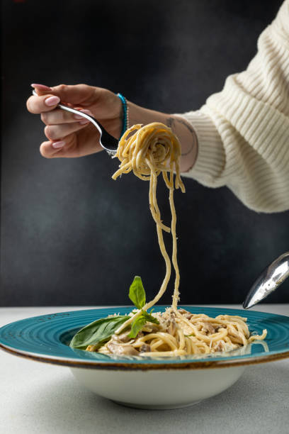 istock Delicious pasta with meat. Top view 2204299251
