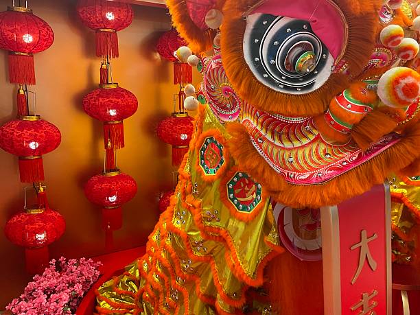 istock Chinese Lion Dance Costume and Lanterns 2204300952