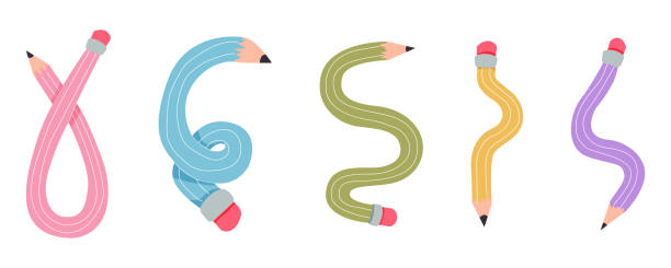 istock Twisted curved comic pencil doodle sketchy. Line hand drawn simple pencil. Funky flexible school supplies. Trendy writing tool. Vector illustration 2204307996
