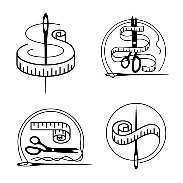 Tailor and Clothing Alterations and Repair Service Signs Single color isolated symbols of tailored clothing and alterations services fashion designer logos images stock illustrations