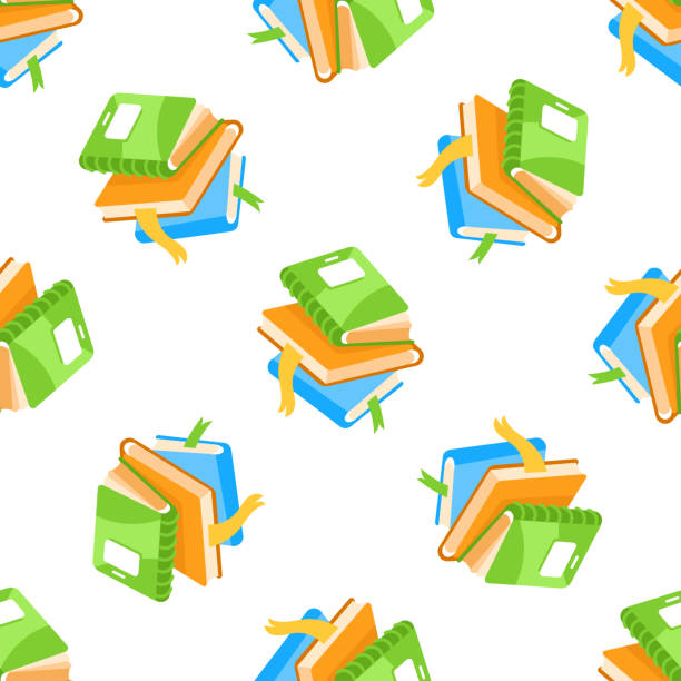 istock Seamless pattern with colorful books with bookmarks sticking out, symbolizing reading and studying 2204310642