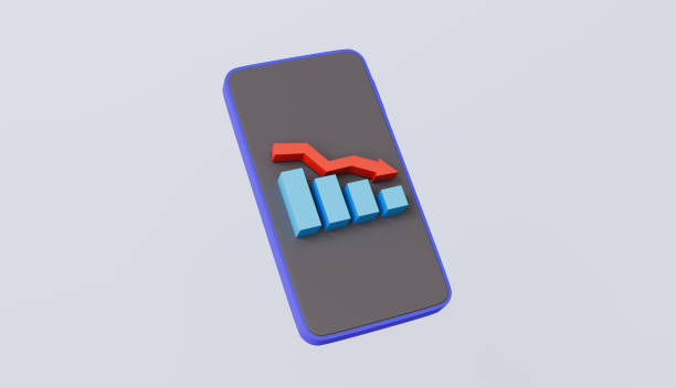 istock Smartphone and bar graph with arrow down, financial down, data analysis icon, stock down concept 2204323791