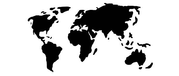 Silhouette World Map Background Vector Doodle Style World Map Isolated on White Background. Doodle Style Silhouette World Map Design Element. clip art of a black and white globe stock illustrations