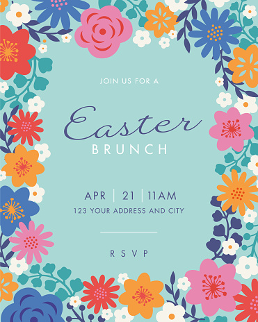 Spring Easter Invitation Easter Party Invitation Template With Flowers Frame Stock Illustration ...