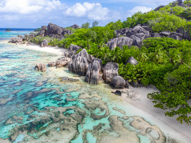istock Drone view of Anse Source d'Argent coral reef in Seychelles 2204337172