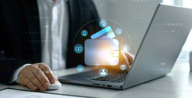 istock Bank manager using laptop to connect digital Wallet technology. Online banking, financial, smart technology and E-wallet. Business financial technology and development software with smart technology. 2204337782
