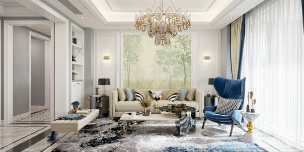3d render luxury apartment living room