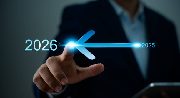 istock Goal Setting for 2026, Businessman touching arrow progress bar, Transitioning from 2025 to 2026, Startup growth, Financial success, Investment strategy, Business forecasting. Planning, Challenges. 2204344169
