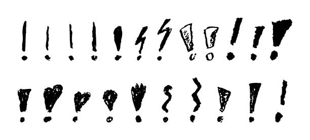 Exclamation marks symbols set. Black crayon hand written signs. Doodle icons collection for emphasize important or dangerous warning text. Vector sketch or graffiti style exclamation marks