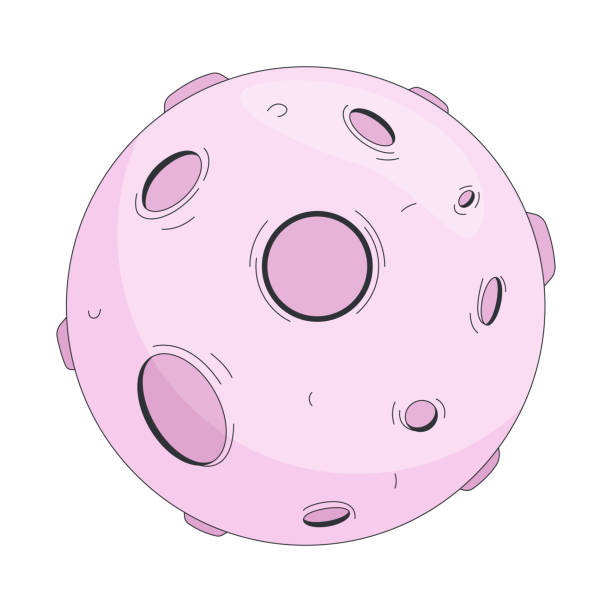 Fantasy moon with craters 2D cartoon object Fantasy moon with craters 2D cartoon object. Surreal celestial body. Dreamy lunar surface. Sci-fi theme. Dreamlike cosmic planet isolated element flat vector clip art on white. Spot illustration moon surface crater stock illustrations