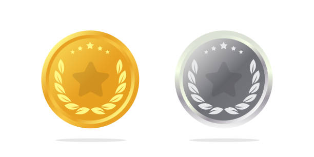 istock Golden and silver medal icon. Achievement symbol 2204351585