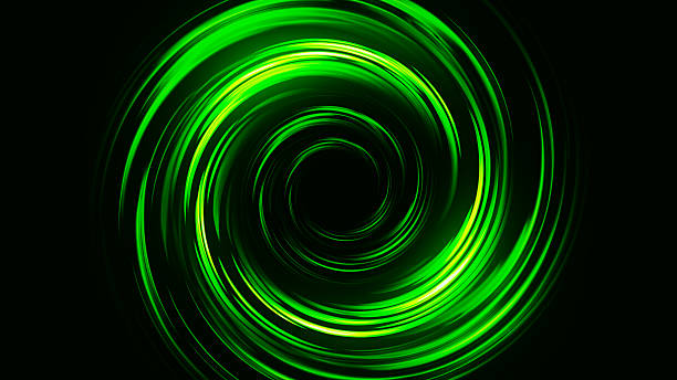istock Bright green led tunnel. Colorful effect of colored radial background. Abstract rounded background. Colored curves spirals and spheres. Multicolor gradient rings and circles. Funnel. 3D rendering. 2204355103