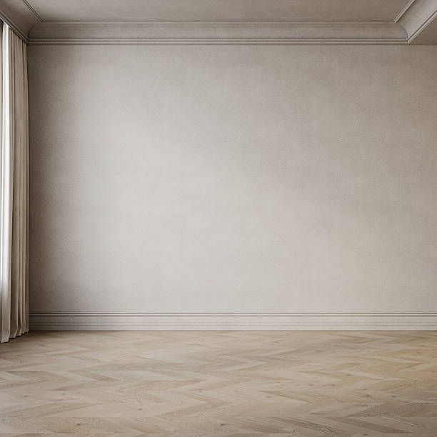 istock Classic empty beige interior with wood parquet floors and blank wall. 3d render illustration mockup. 2204355894