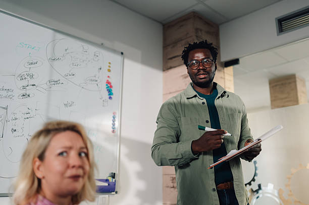 istock Manager leading a brainstorming session with colleagues in modern office 2204358602