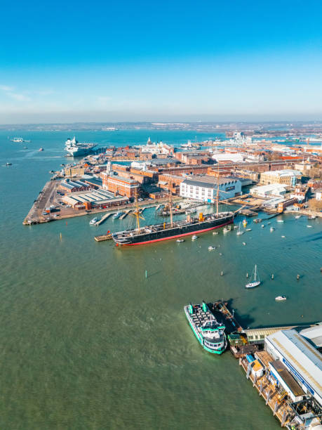 istock Portsmouth historic dockyard and hms warrior from above, drone view 2204358839