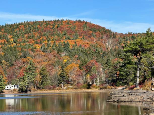 istock Autumn landscape with vibrant foliage and lake reflection. 2204364273