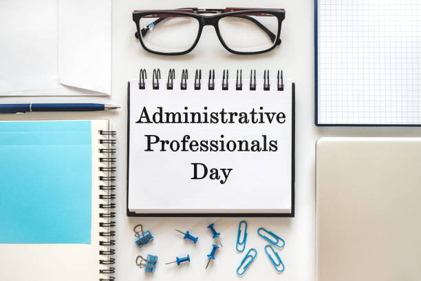 istock Happy Administrative Professionals Day. Notepad with congratulatory inscriptions 2204370647
