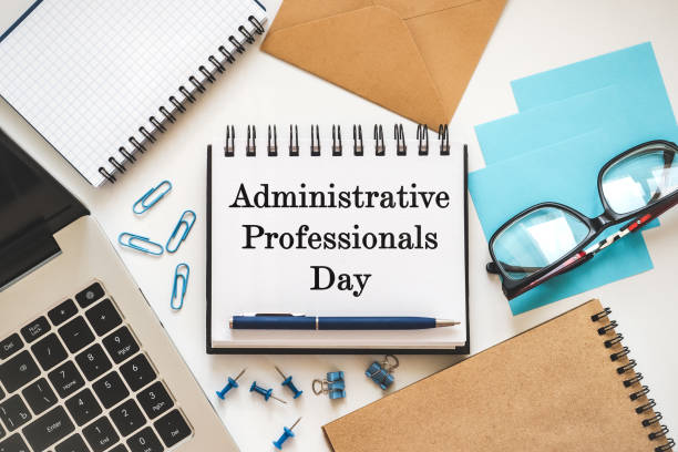 istock Happy Administrative Professionals Day. Notepad with congratulatory inscriptions 2204370746