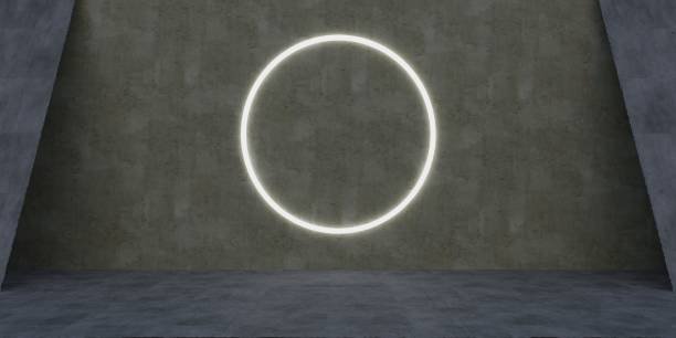 istock Technology Hall Neon Ring Showroom, Modern Light Hall 3D Illustration 2204374586
