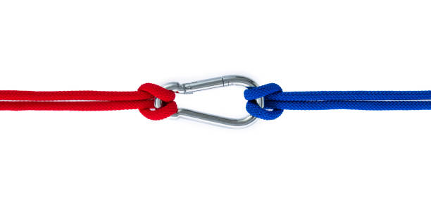 istock Carabiner clip and climbing rope on white background 2204382882