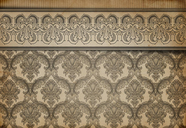 istock Old paper background with decorative vintage patterns. Natural aged grunge texture. 2204387035