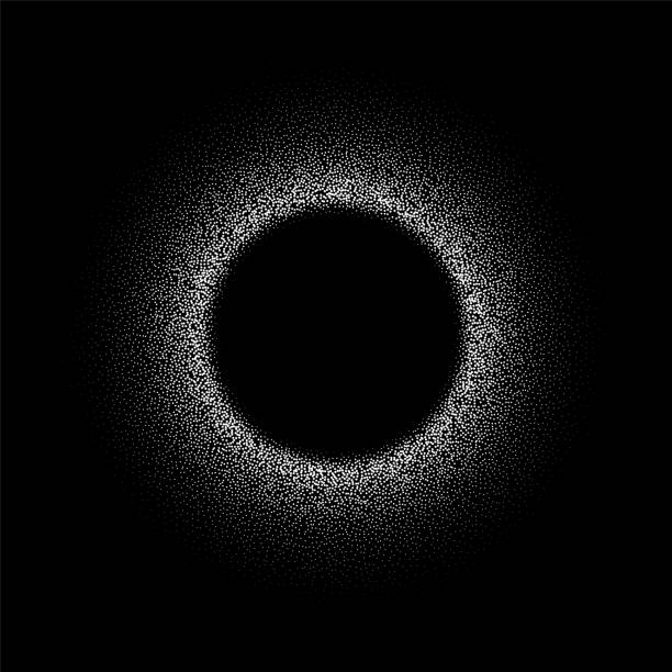 istock White flour powder round frame isolated on black background with copy space. Shiny ring of silver confetti. Vector circle of salt or snow spray texture 2204387600