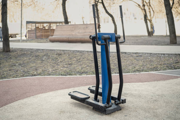 Outdoor simulator in the city park. Easy to use cardiovascular exercise equipment. Preventing cardiovascular diseases.