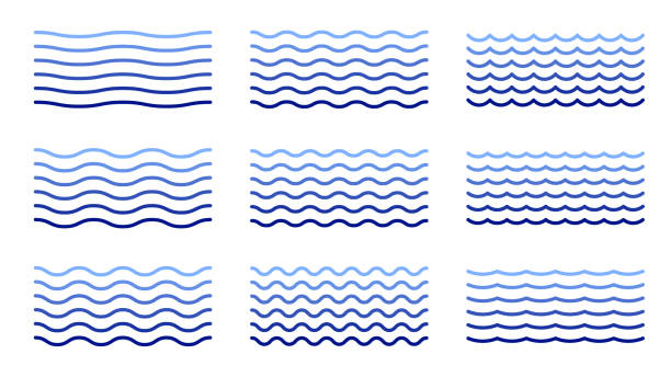 Vector set of line water waves icon, zigzag and wavy horizontal underline sign