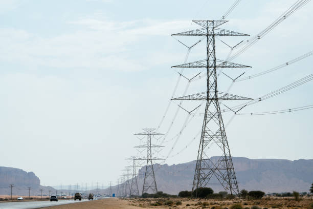 Electric power lines near highway