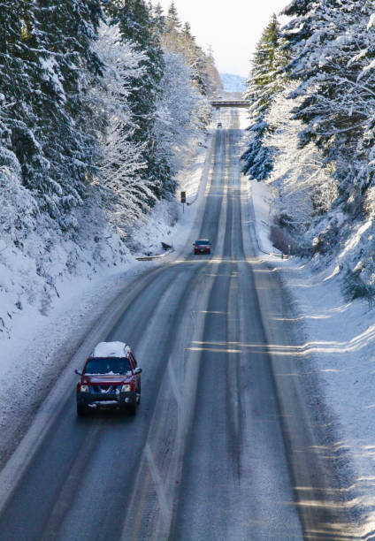 Driving in the snow near Port Angeles, Washington