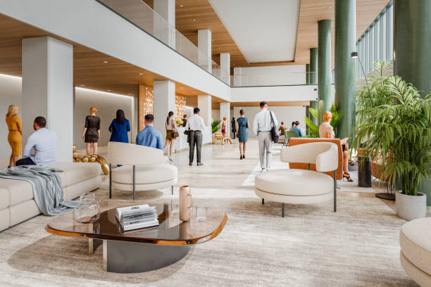 istock Generic office building lobby with business people 2204412052