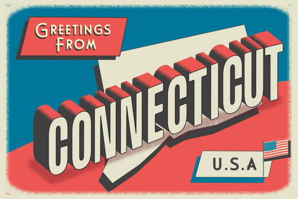Vector illustration of a Greetings from USA retro postcard design layout with 3D vintage tourism style text design. State map. Red and blue color palette with American flag. All fonts outlined. Download includes vector eps and high resolution jpg.