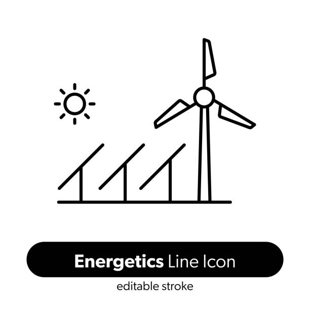 illustrations, cliparts, dessins animés et icônes de icône de la ligne energetics. icône vectorielle de trait modifiable. - éolienne