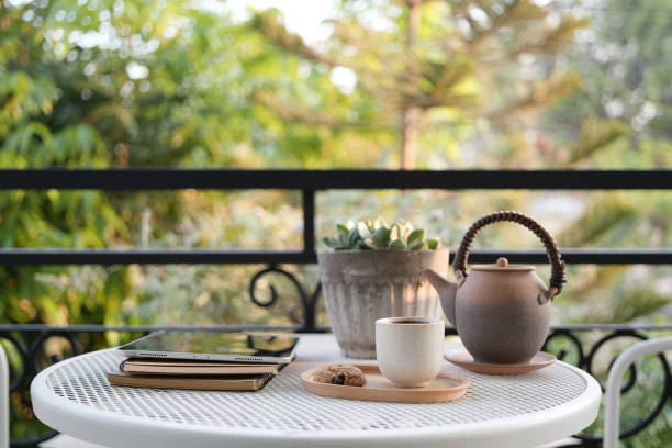 istock Afternoon tea set on balcony outdoor 2204419420